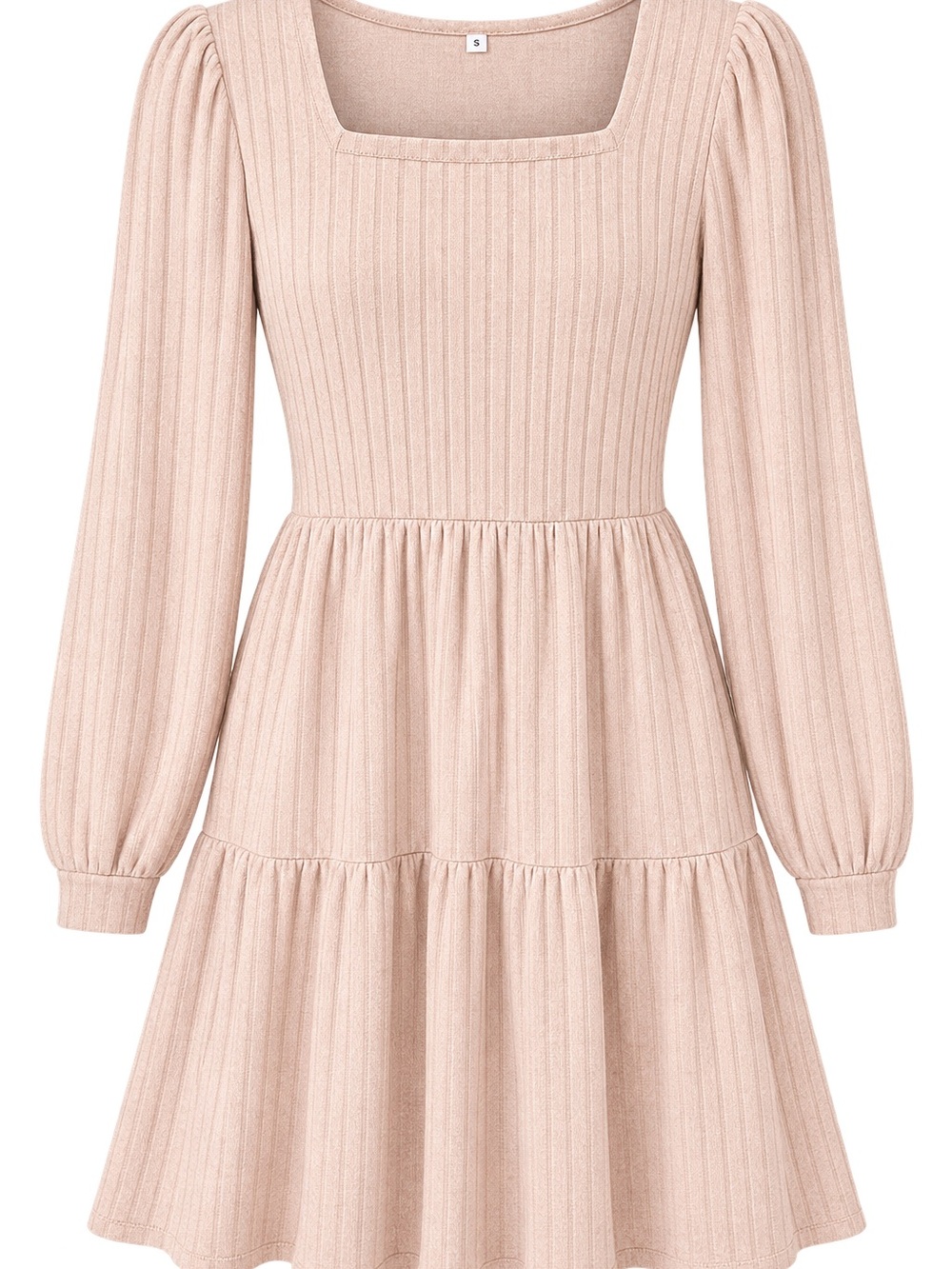 Women's Square Neck Tiered Long Sleeve Dress - Blush
